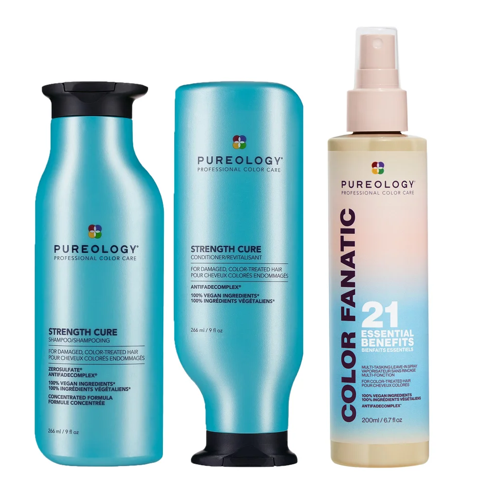 Pureology Strength Cure Shampoo, Conditioner and Color Fanatic Spray Routine for Damaged Hair Imagen 1