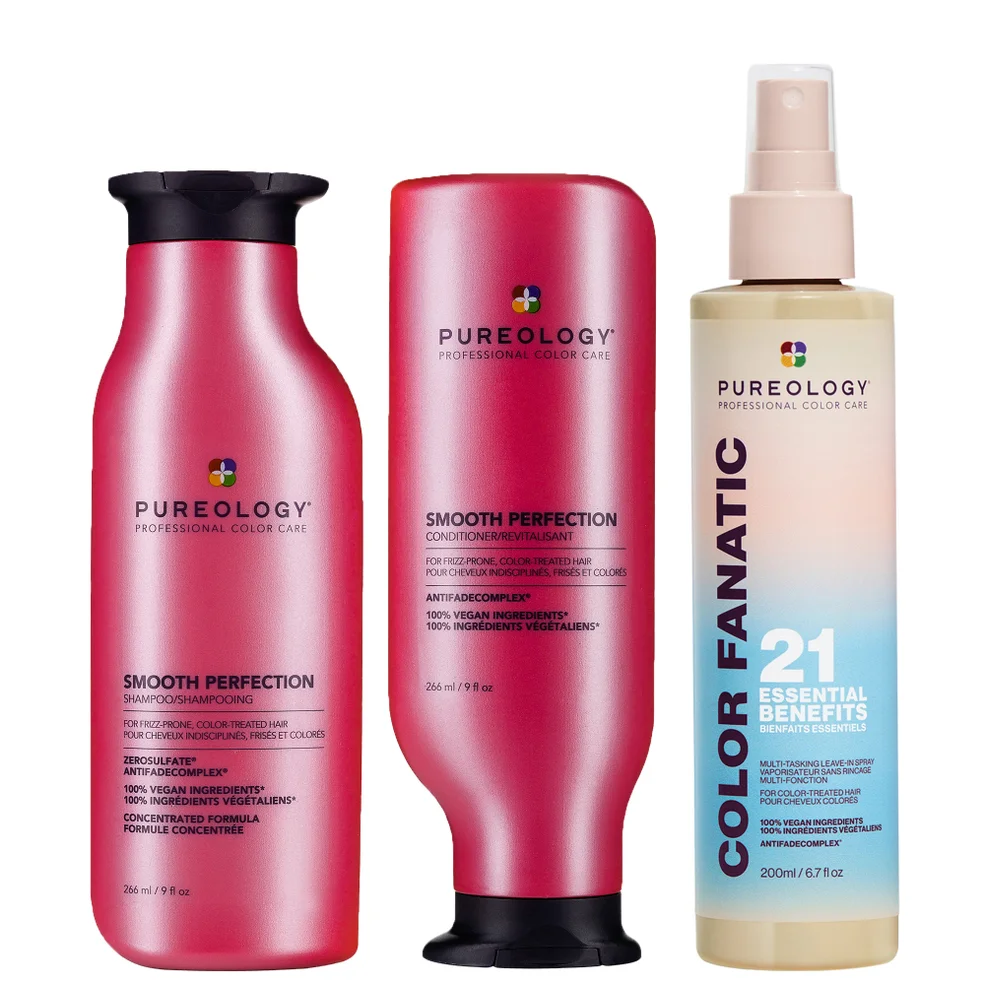 Pureology Smooth Perfection Shampoo, Conditioner and Color Fanatic Spray for Frizz Prone Hair Imagen 1