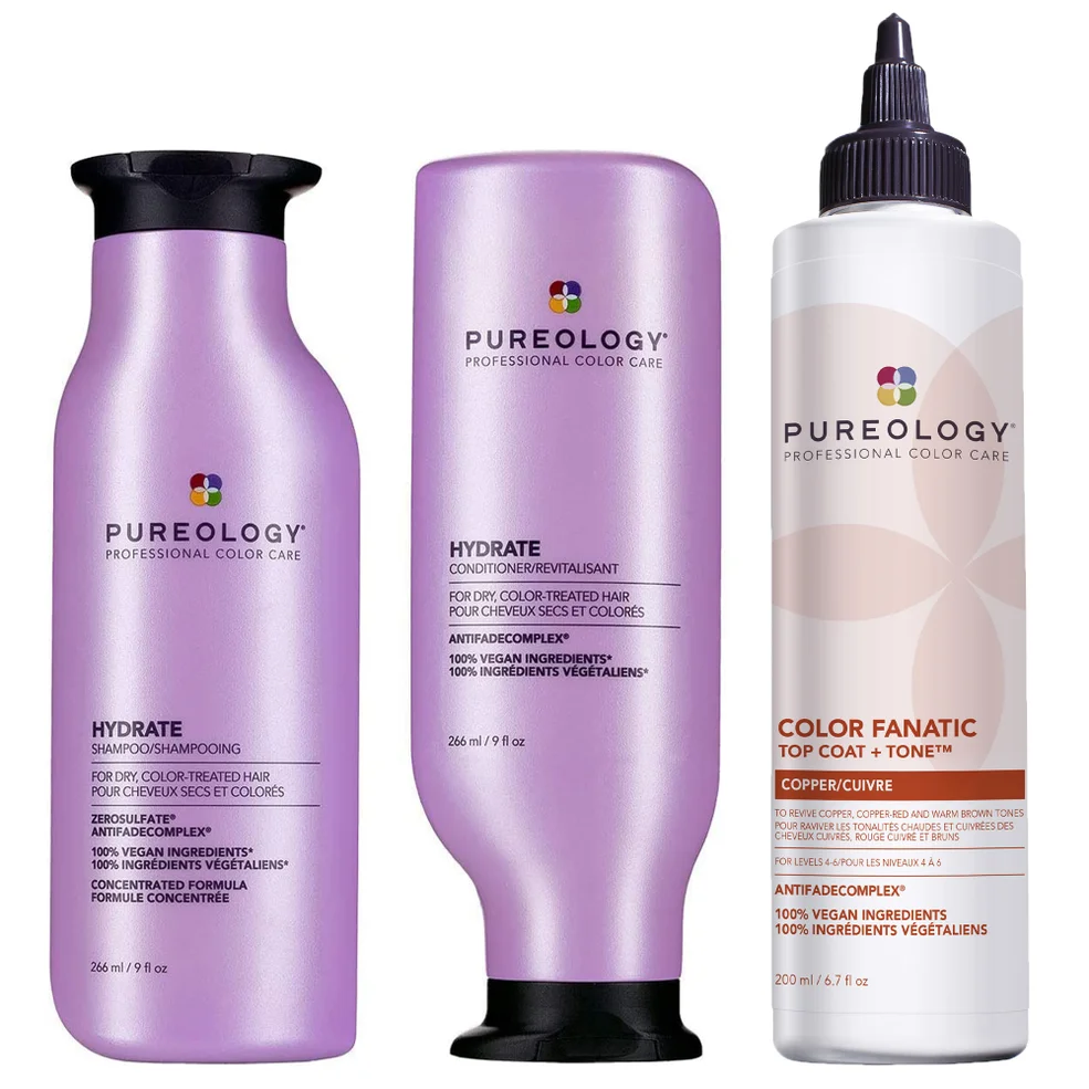 Pureology Hydrate Shampoo, Conditioner and Top Coat & Tone Routine for Neutralising and Hydrating Copper Hair Imagen 1