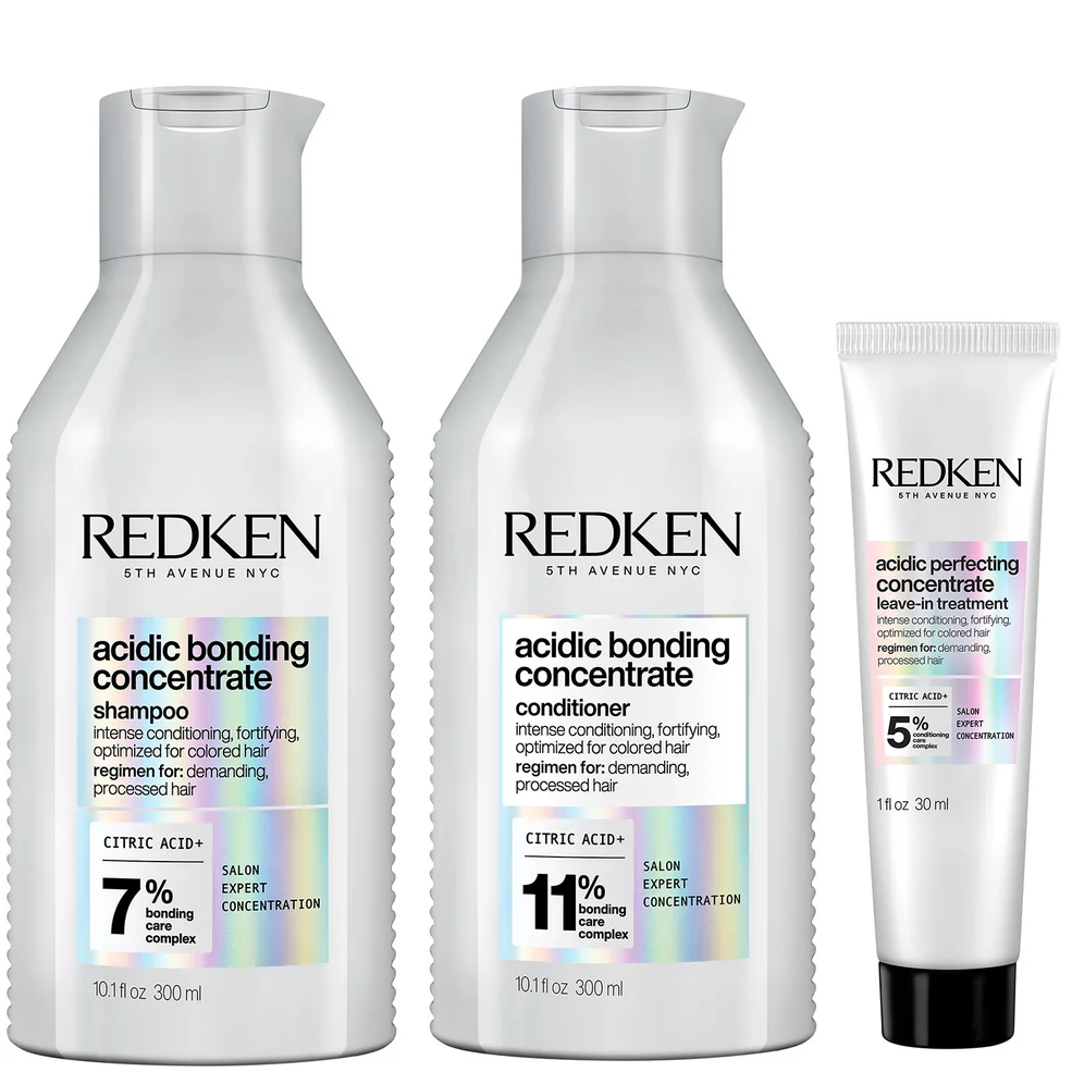 Redken Acidic Bonding Concentrate Shampoo 300ml, Conditioner 300ml and Leave-in Treatment 30ml Bundle Imagen 1