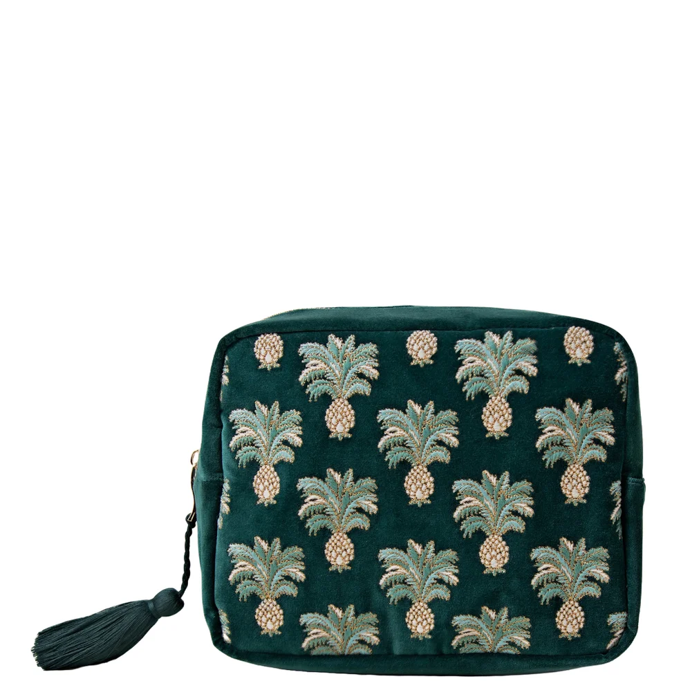 Elizabeth Scarlett Pineapple Emerald Velvet Wash Bag Imagen 1