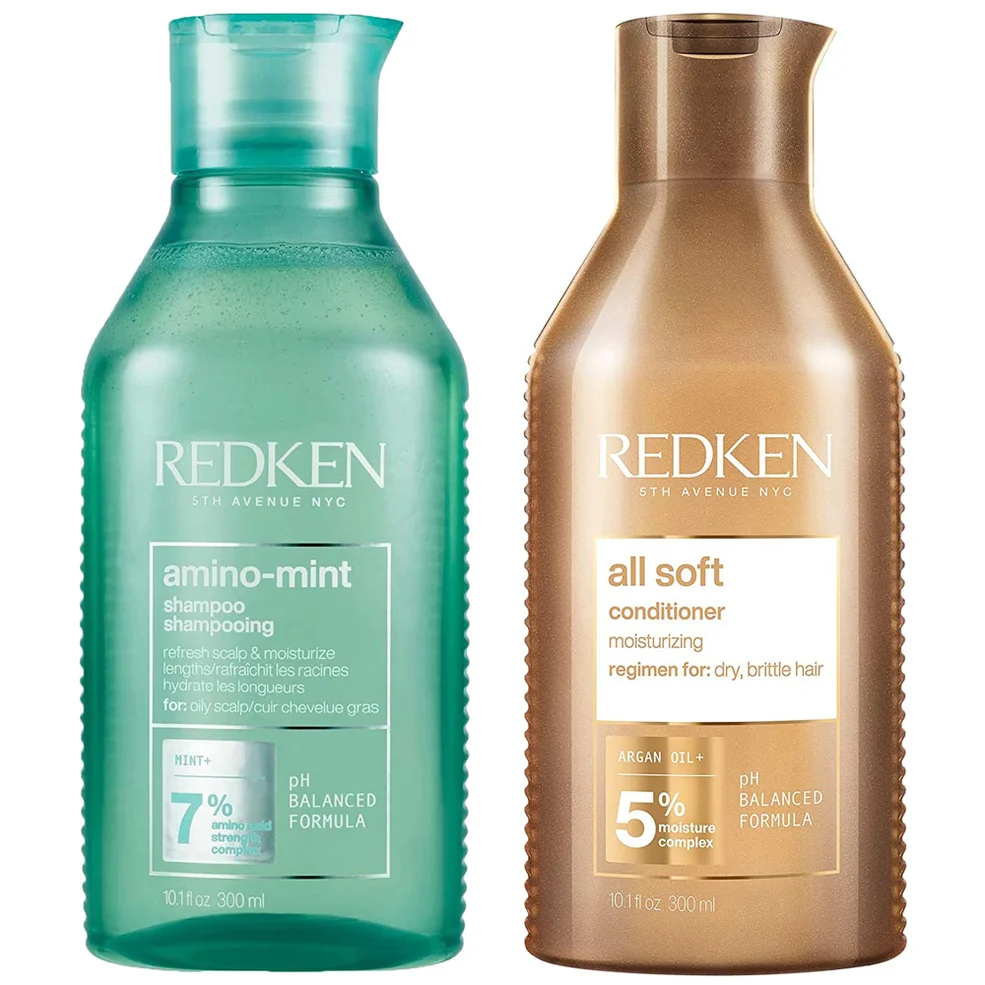 Redken Amino Mint Scalp Cleansing for Greasy Hair Shampoo and All Soft Hydrating Care Conditioner Bundle Imagen 1