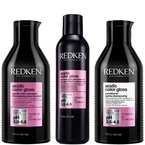 Redken Acidic Color Gloss Sulphate-Free Shampoo 500ml, Activated Glass Gloss Treatment 237ml and Conditioner 500ml Bundle - undefined undefined