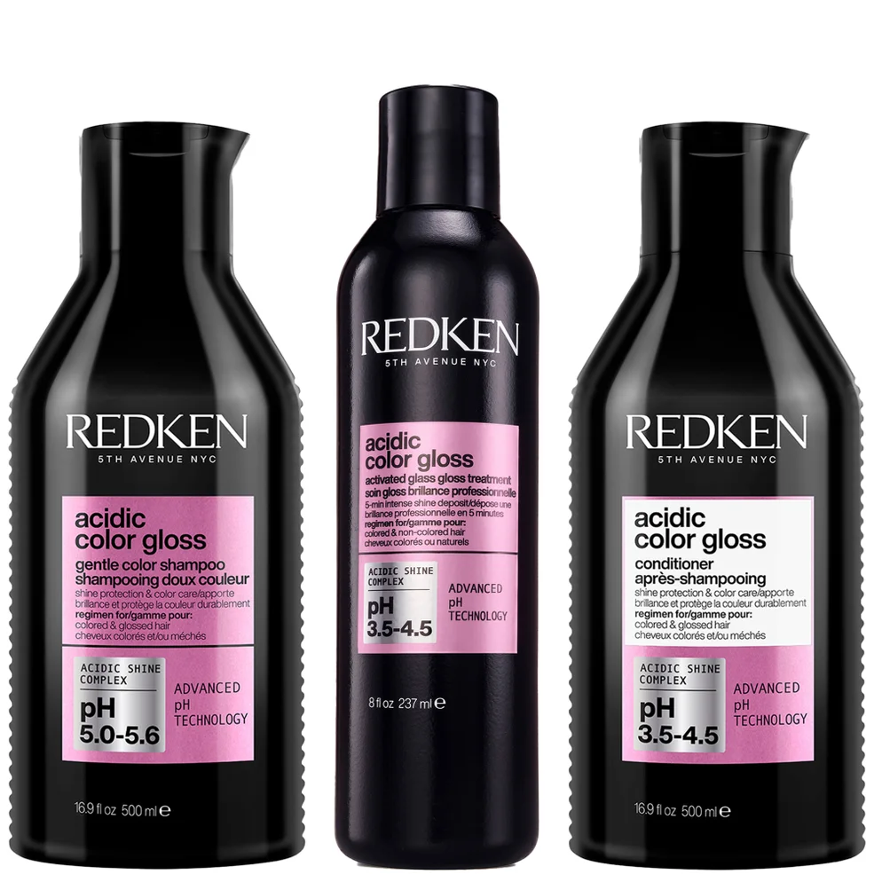 Redken Acidic Color Gloss Sulphate-Free Shampoo 500ml, Activated Glass Gloss Treatment 237ml and Conditioner 500ml Bundle Imagen 1