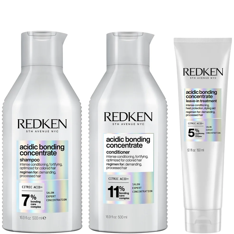 Redken Acidic Bonding Concentrate Shampoo 500ml, Conditioner 500ml and Leave-in Treatment 150ml Bond Repair Supersize Bundle Imagen 1