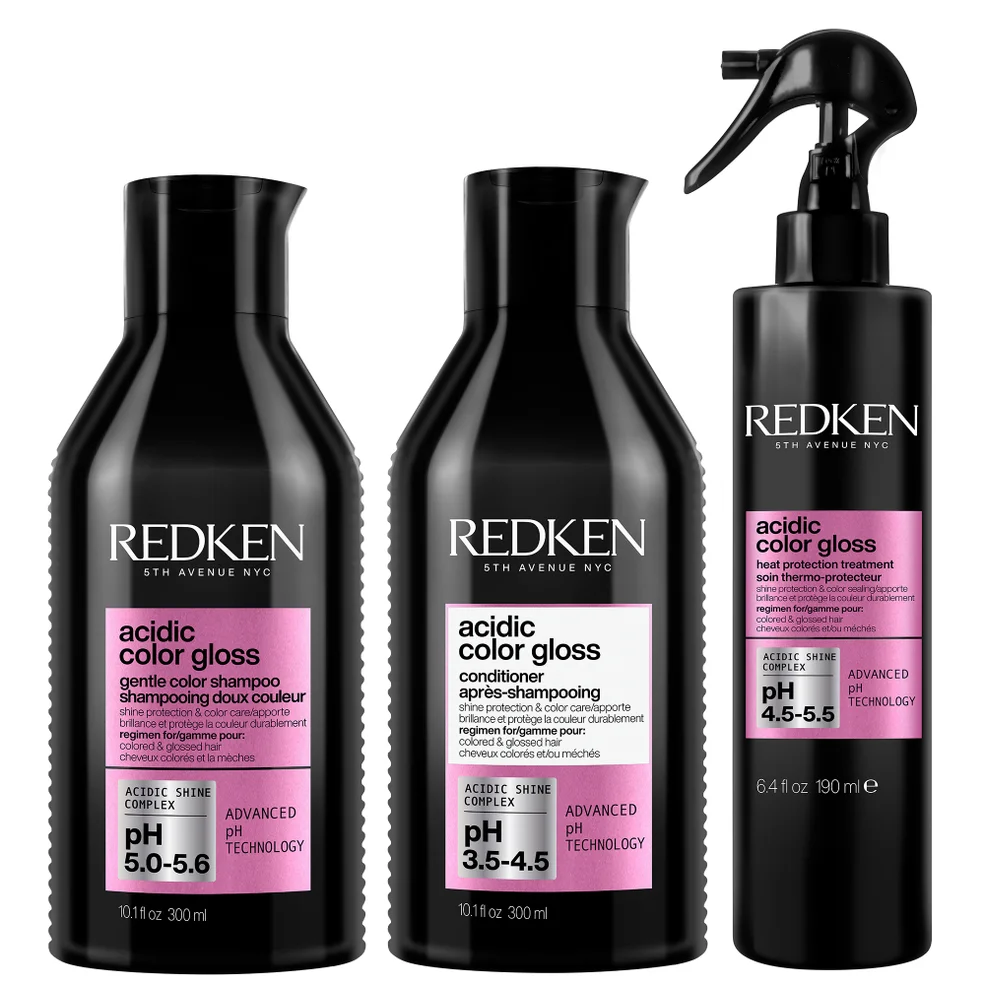 Redken Acidic Color Gloss Shampoo, Conditioner 300ml and Heat Protection Treatment 190ml Bundle Imagen 1