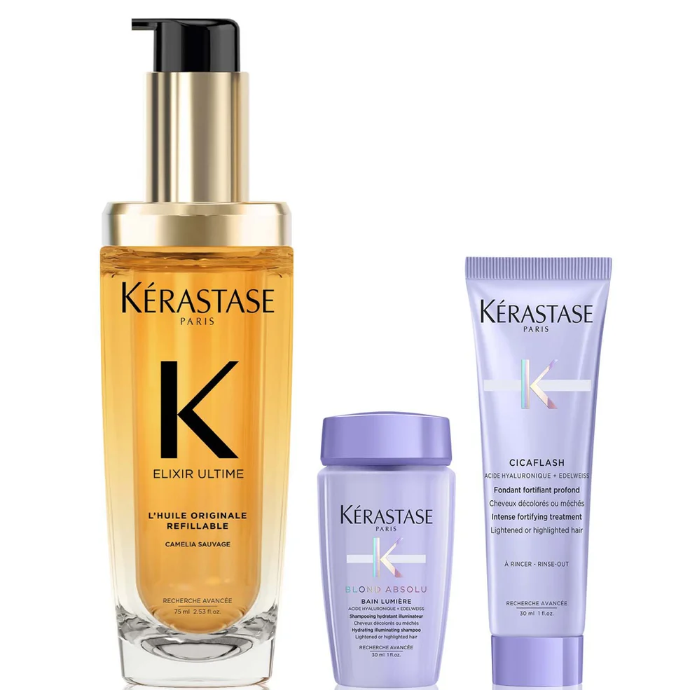 Kérastase Elixir Ultime L'Huile Originale Hair Oil 75ml with Mini Deluxe Blond Absolu Shampoo 30ml and Conditioner 30ml Duo Imagen 1