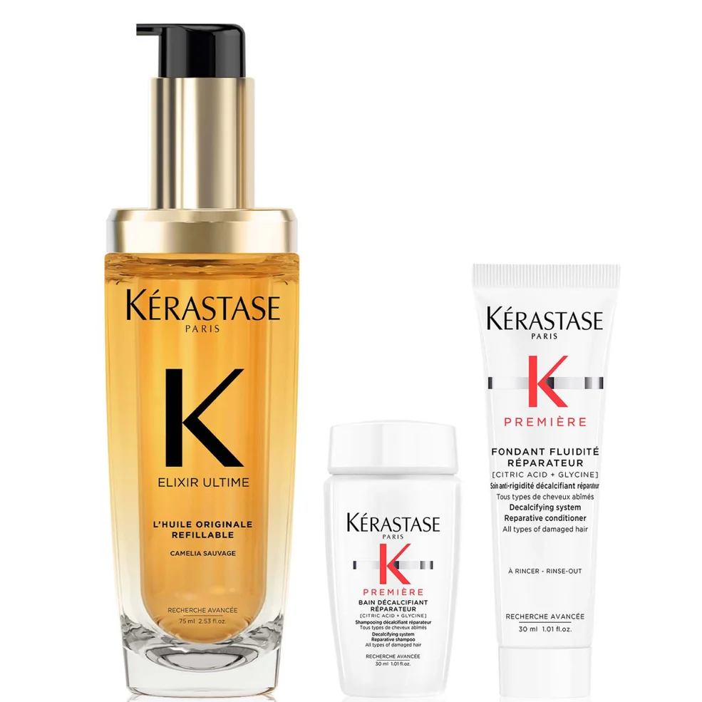Kérastase Elixir Ultime L'Huile Originale Hair Oil 75ml for all hair types with Mini Deluxe Première Shampoo 30ml and Conditioner 30ml Duo Imagen 1