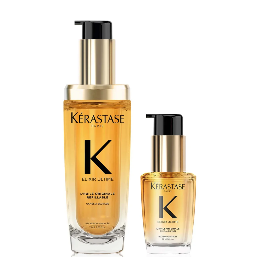 Kérastase Elixir Ultime L'Huile Originale Hair Oil 75ml and Elixir Ultime Hair Oil 30ml Travel Size Duo for All Hair Types Imagen 1