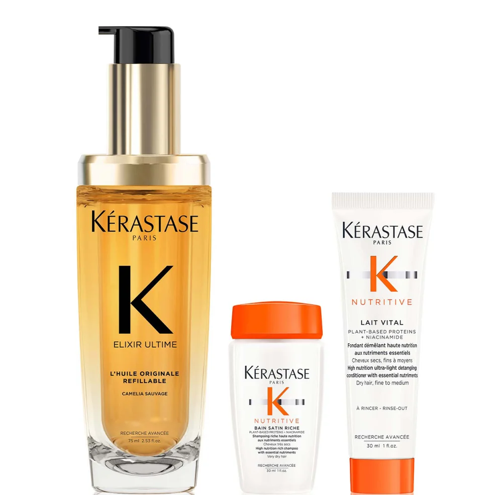Kérastase Elixir Ultime L'Huile Originale Hair Oil 75ml with Mini Deluxe Nutritive Shampoo 30ml and Conditioner 30ml Duo Imagen 1
