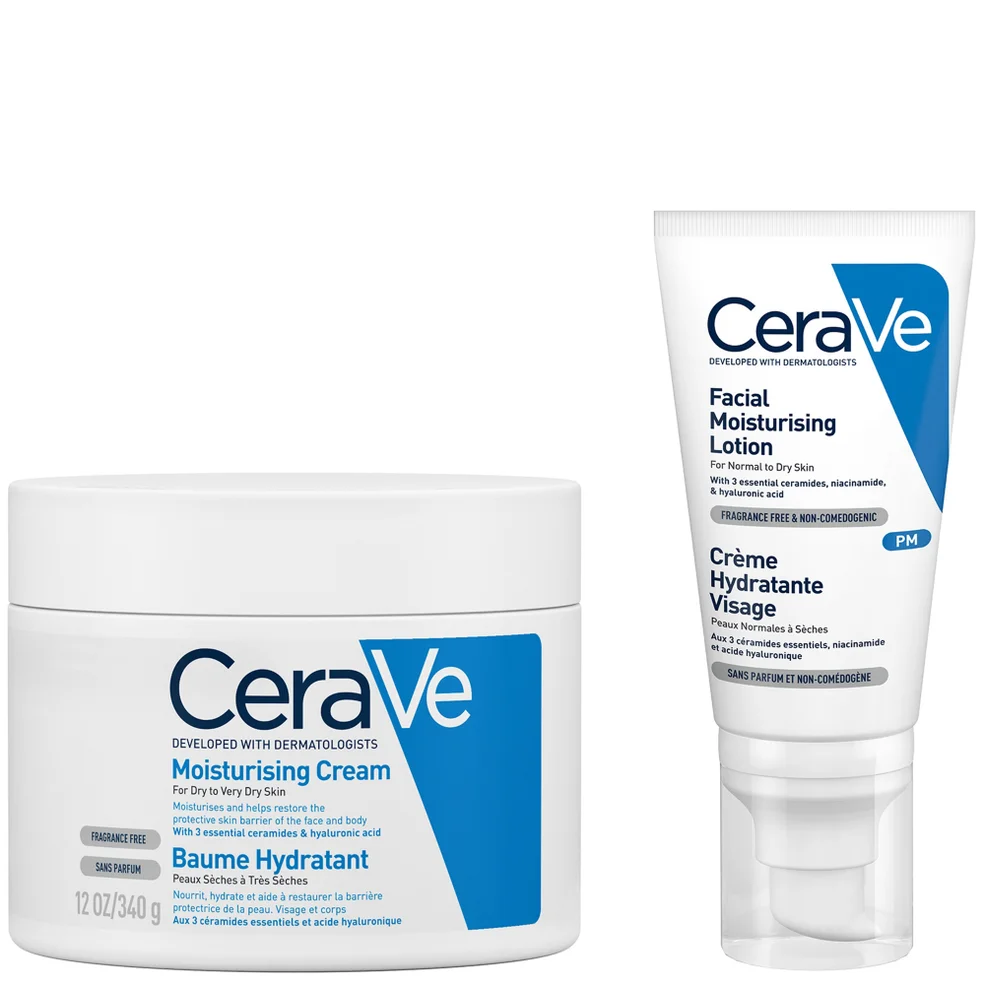CeraVe Evening Moisturising Routine for Dry Skin, Body and Face Moisturiser with Hyaluronic Acid Imagen 1