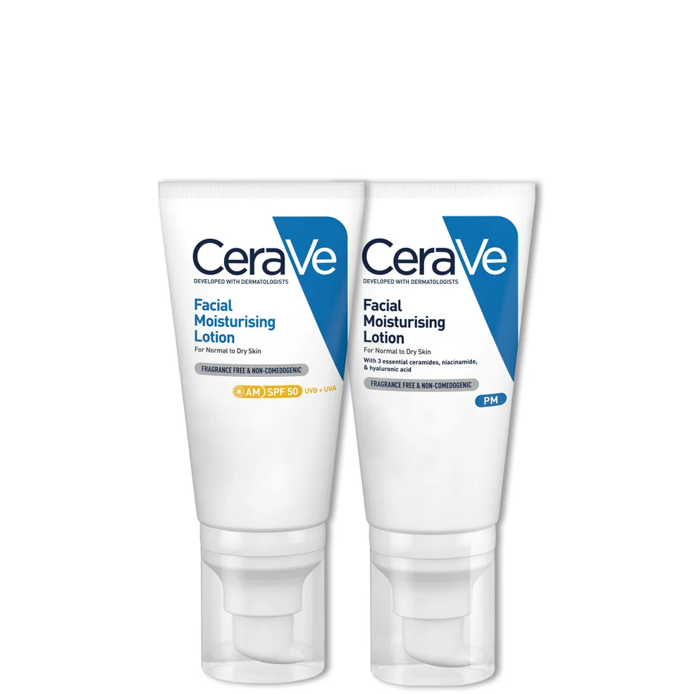 CeraVe Day & Night Facial Moisturising Duo for Dry Skin with SPF 50 and Niacinamide Imagen 1