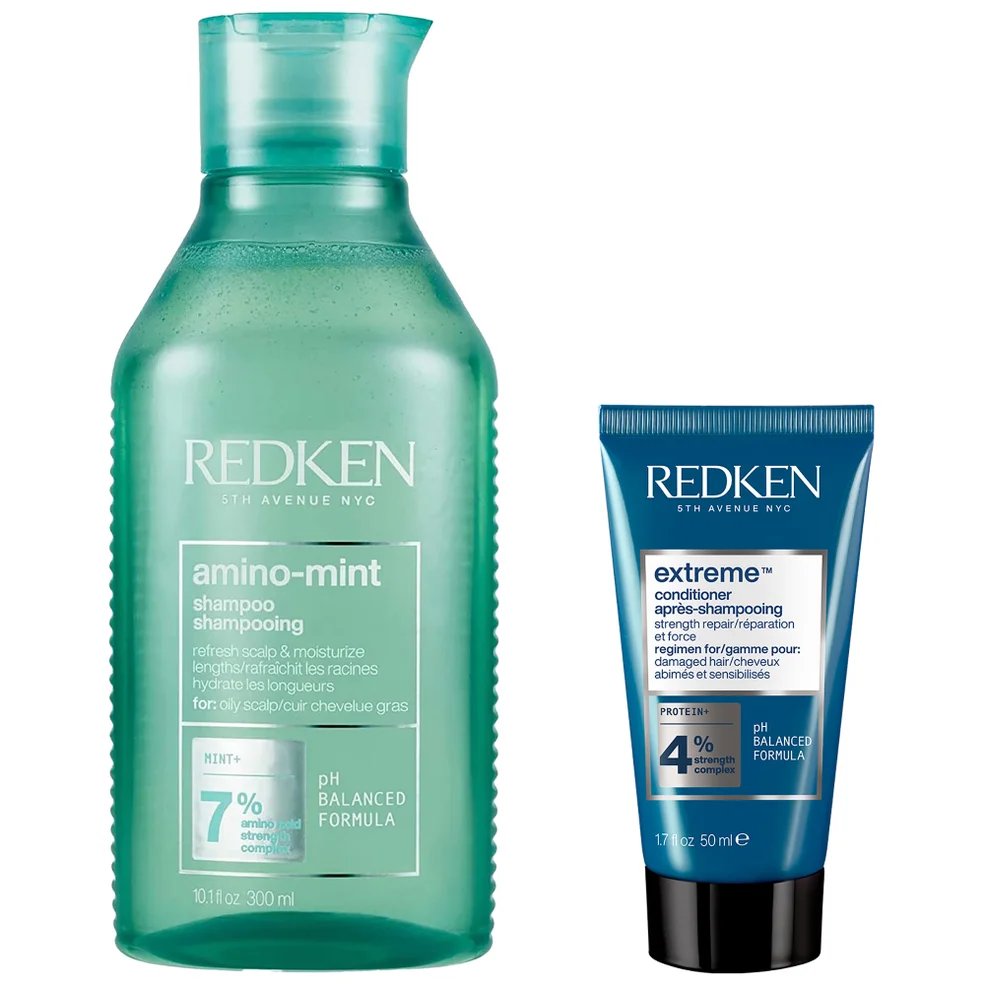 Redken Amino Mint Scalp Cleansing for Greasy Hair Shampoo and Extreme Conditioner Bundle Imagen 1