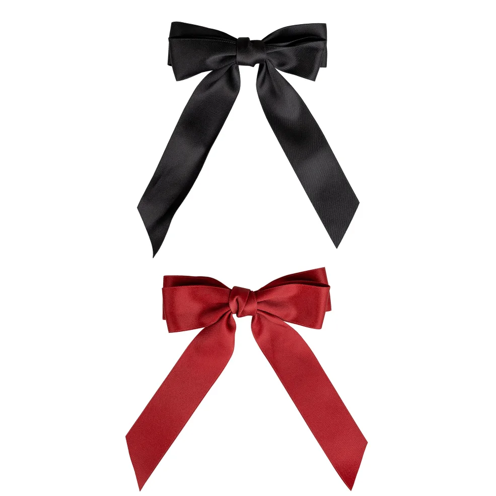 brushworks Satin Hair Bow Duo – Red and Black Imagen 1