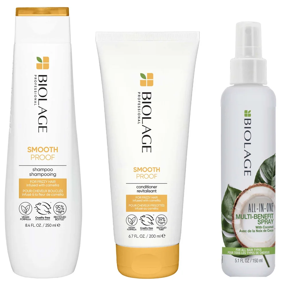 Biolage Smooth Proof Shampoo and Conditioner and All-in-One Coconut Infusion Multi-Benefit Leave-in Hair Spray Bundle Imagen 1