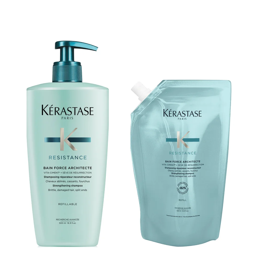 Kérastase Résistance Refillable Shampoo and Refill Pouch Duo for Fine to Medium Hair with Vita-Ciment Complex 500ml Imagen 1
