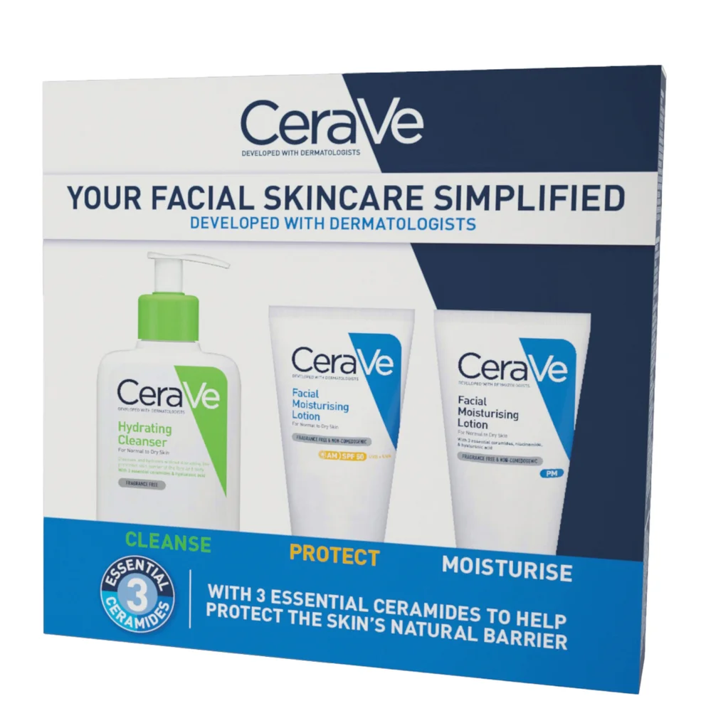 CeraVe Exclusive Skincare Routine Simplified Set for Face Cleansing & Moisturising with Hyaluronic Acid, SPF & Niacinamide Imagen 1