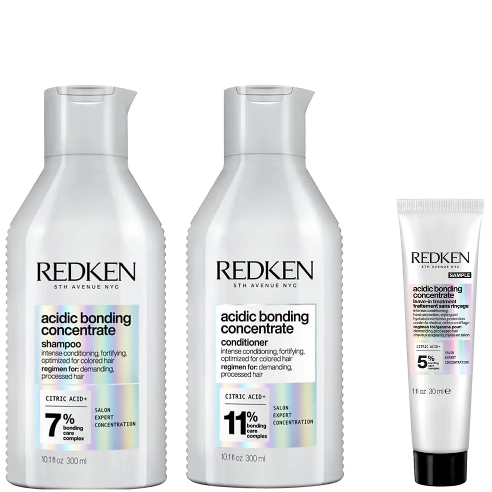 Redken Acidic Bonding Concentrate Shampoo and Conditioner 300ml with Leave-In Treatment Travel Size 30ml, Bond Repair Bundle Imagen 1
