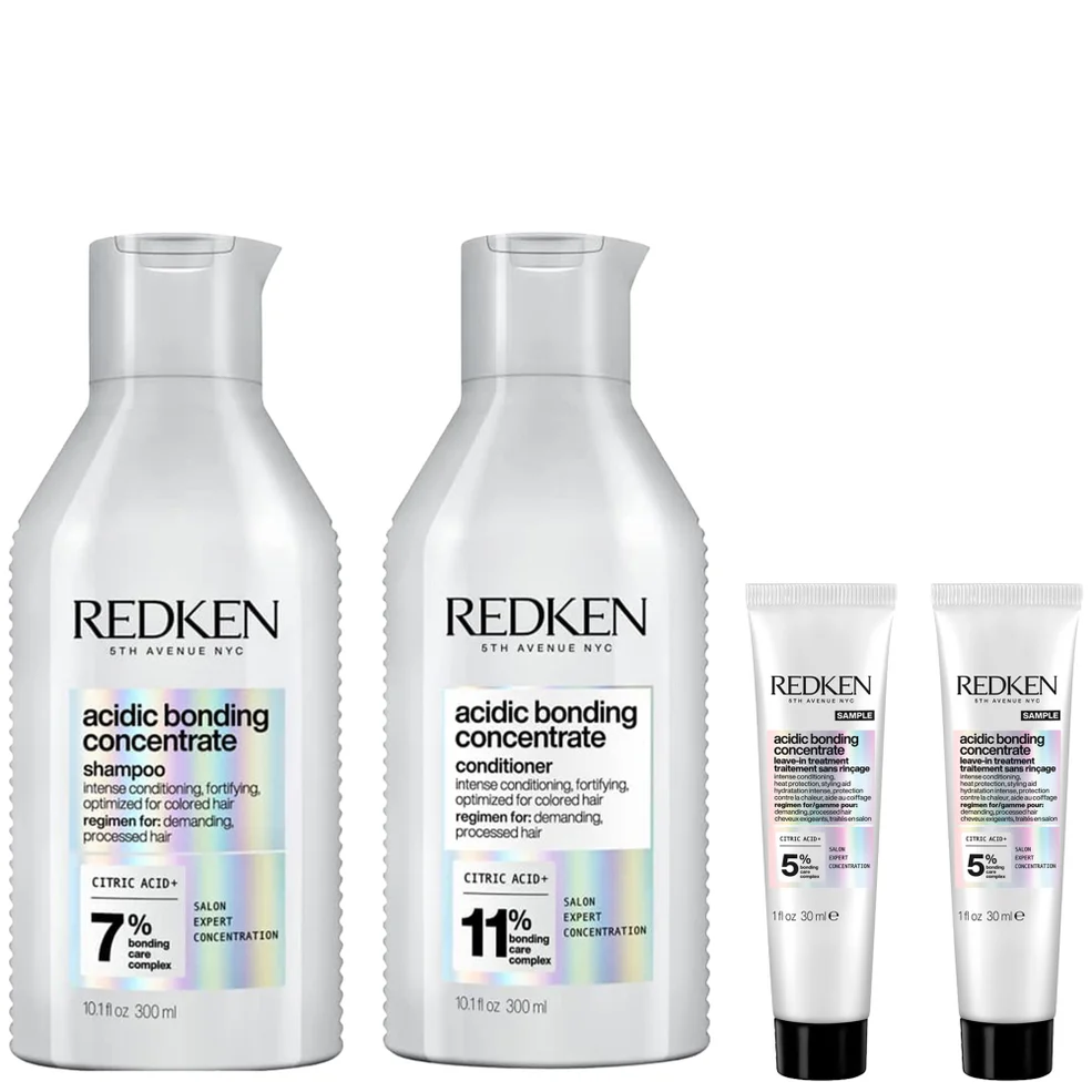 Redken Acidic Bonding Concentrate Shampoo and Conditioner 300ml with Leave-In Treatment 2 x 30ml, Bond Repair for Damaged Hair Imagen 1