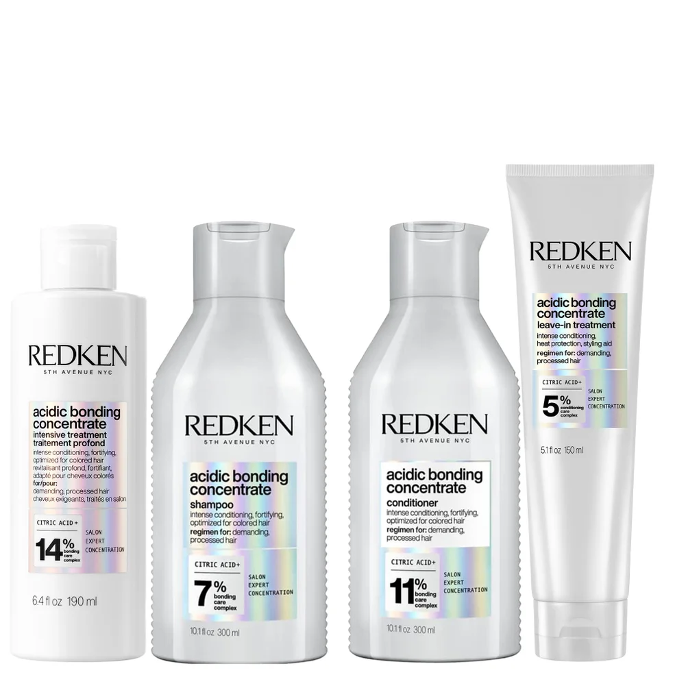 Redken Acidic Bonding Concentrate Pre-Treatment 190ml, Shampoo and Conditioner 300ml, and Leave-in Treatment 150ml Bundle Imagen 1