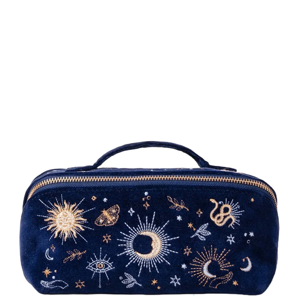 Elizabeth Scarlett Boho Mysticism Navy Velvet Open Flat Makeup Bag Imagen 1
