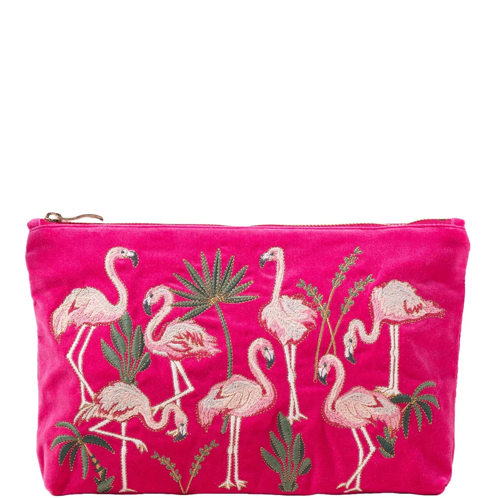 Elizabeth Scarlett Flamingos Pink Velvet Everyday Pouch Imagen 1