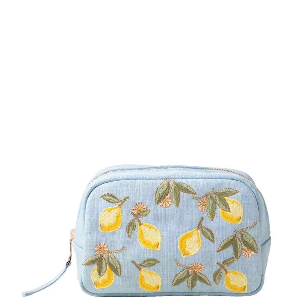 Elizabeth Scarlett Lemon Blossom French Blue Cotton Makeup Bag Imagen 1