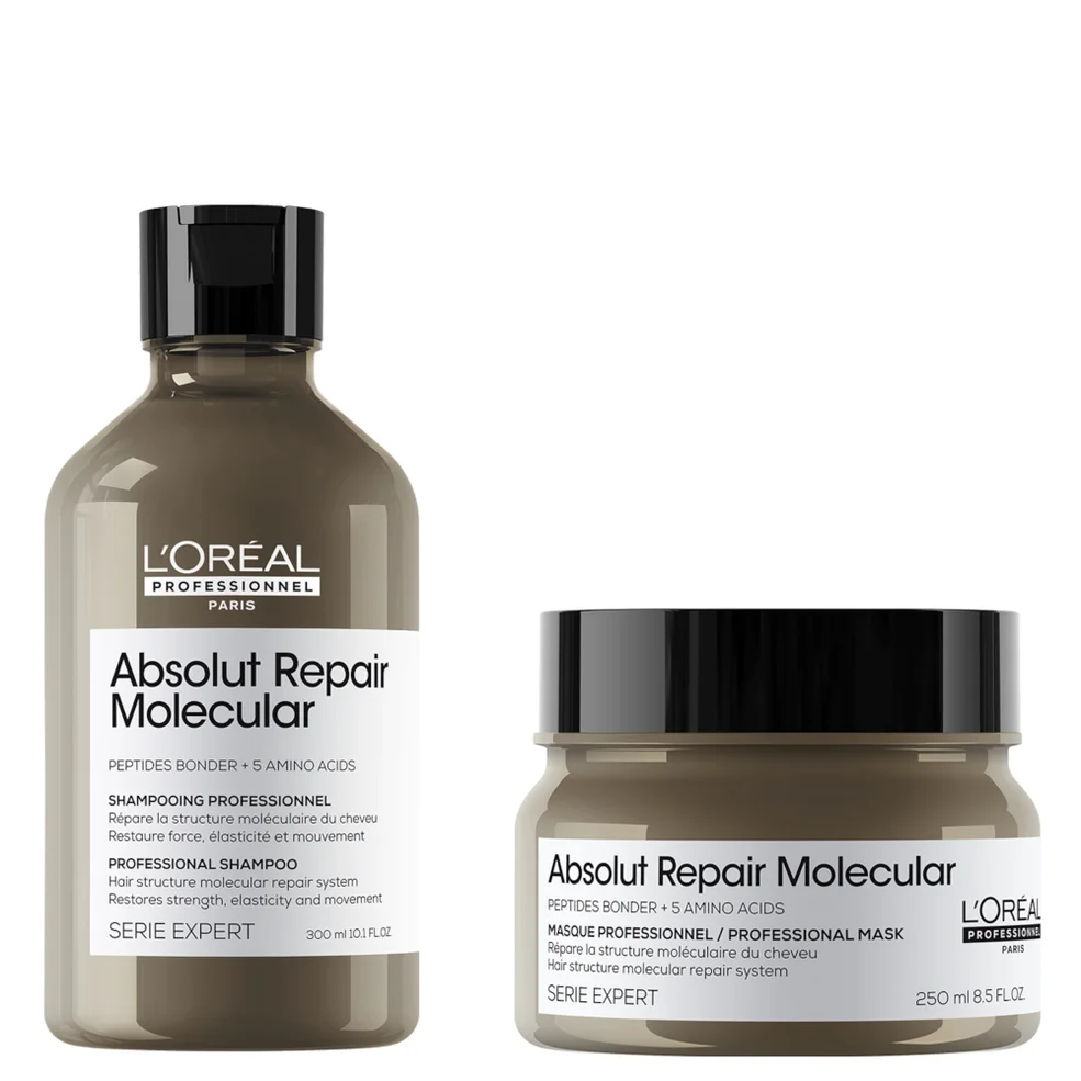 L'Oréal Professionnel Absolut Repair Molecular Shampoo 300ml and Rinse-Off Mask 250ml Set for Damaged Hair Imagen 1