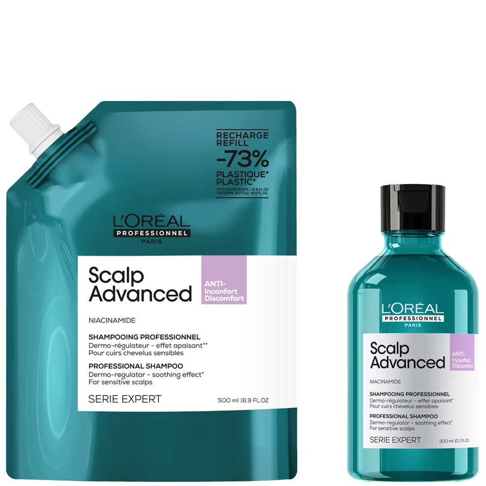 L’Oréal Professionnel Scalp Advanced Anti-Discomfort Shampoo 300ml and Refill Pack 500ml deep scalp treatment Imagen 1