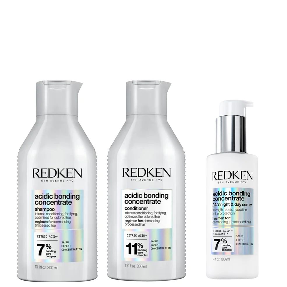 Redken Acidic Bonding Concentrate Shampoo 300ml, Conditioner 300ml and 24/7 Night & Day Serum 100ml Repair Damaged Hair Bundle Imagen 1