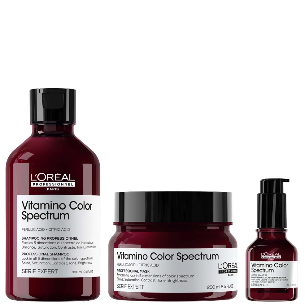L'Oréal Professionnel Vitamino Color Spectrum Shampoo 300ml, Rinse Off Hair Mask 250ml and Serum 50ml Bundle for Coloured Hair Imagen 1