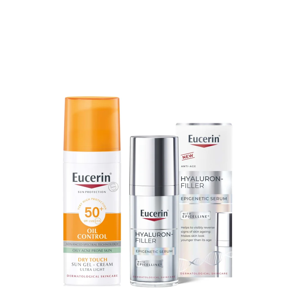 Eucerin Hyaluron-Filler Epigenetics Serum 30ml & Sun Face Oil Control 50ml Gel Bundle to Protect & Reverse signs of ageing Imagen 1