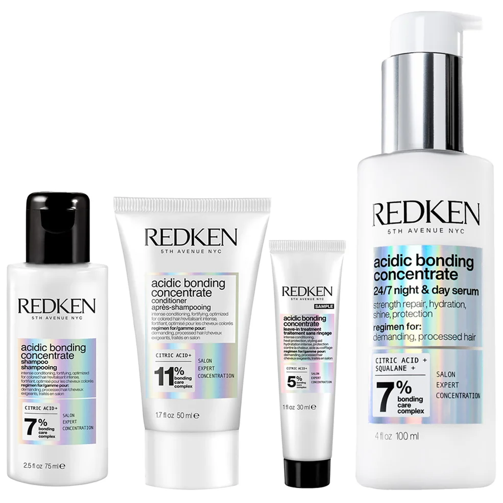 Redken Acidic Bonding Concentrate Shampoo 75ml, Conditioner 50ml, Leave-in Treatment 30ml and 24/7 Night and Day Serum 100ml Imagen 1