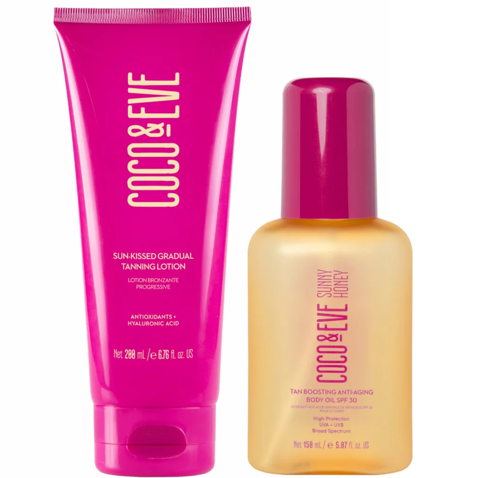 Coco & Eve Sun-Kissed Gradual Tanning Lotion and Tan Boosting Anti-Aging Body Oil SPF30 Bundle Imagen 1