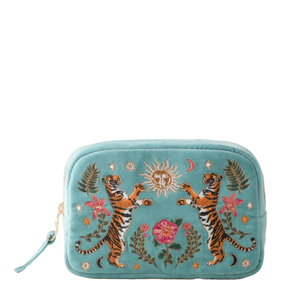 Elizabeth Scarlett Celestial Tigers Velvet Makeup Bag - Dusky Teal Imagen 1