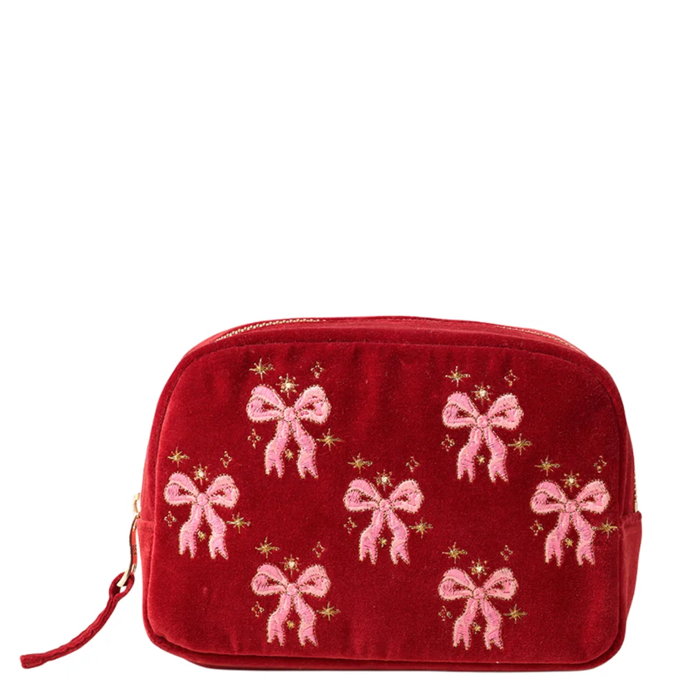 Elizabeth Scarlett Dazzling Bows Velvet Makeup Bag - Rouge Imagen 1