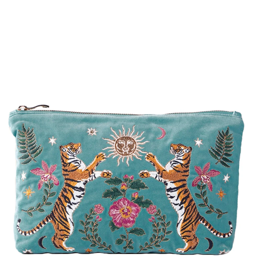 Elizabeth Scarlett Celestial Tigers Velvet Everyday Pouch - Dusky Teal Imagen 1