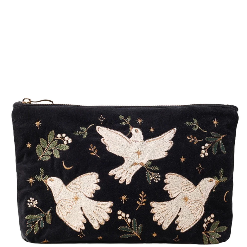 Elizabeth Scarlett Doves of Peace Velvet Everyday Pouch - Charcoal Imagen 1