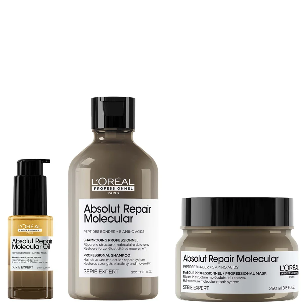 L'Oréal Professionnel Absolut Repair Molecular Shampoo 300ml, Hair Mask 250ml & Bi-Phase Hair Oil for Damaged Hair 30ml Imagen 1
