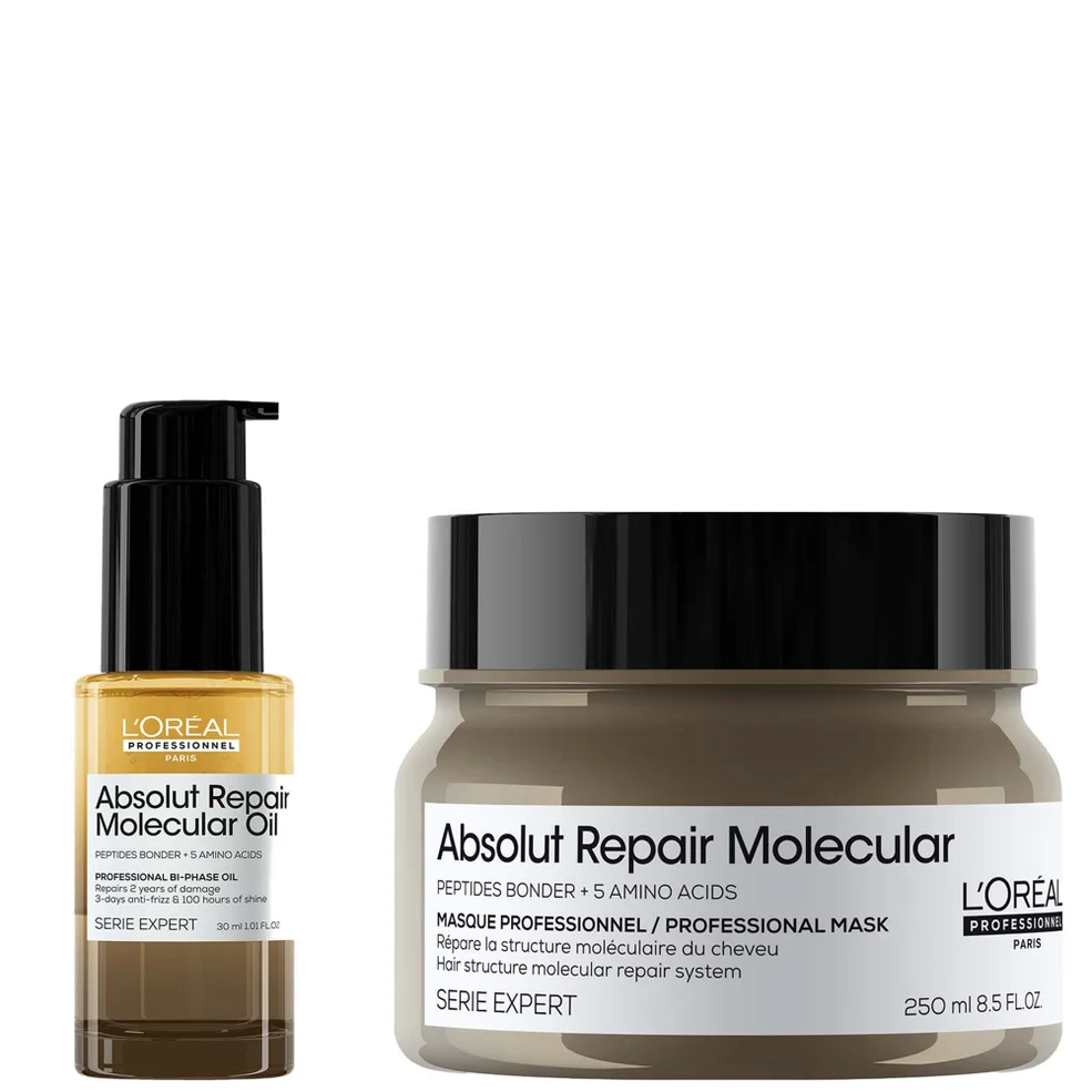 L'Oréal Professionnel Absolut Repair Molecular Rinse-off Hair Mask 250ml & Bi-Phase Hair Oil for Damaged Hair 30ml Imagen 1